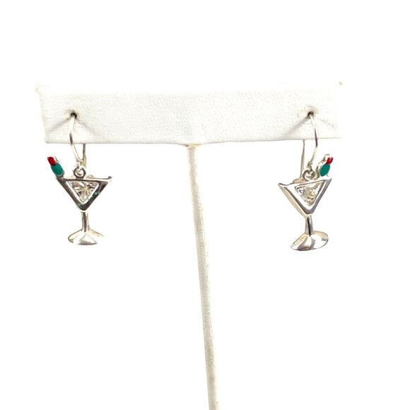 Silpada Sterling 925 Silver Vintage Martini CZ Earrings with Olive W1002 - Picture 3 of 7